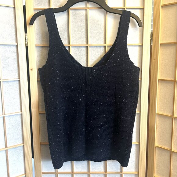 Old Navy Speckled Navy Blue V-Neck Thick Rib-Knit Sweater Tank Top Women Sz. M - Picture 6 of 7